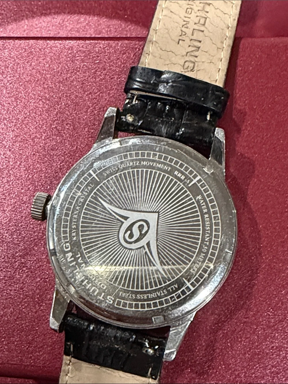 Stuhrling Original Blue Dial Silver Case Black Leather Strap Men's Watch
